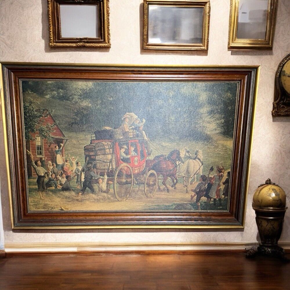 Vintage 1950s Perry’s The Pemigewasset Coach 1899 Painted Print 28" x 41" x 2" - Picture 6 of 9
